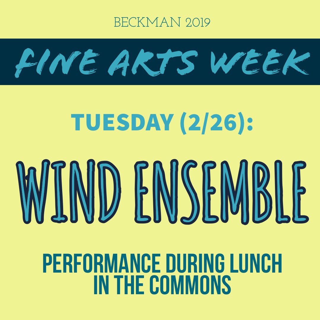FINE ARTS WEEK ✨ Beginning on Tuesday, performances by our very own Patriots will take place each day of this upcoming week at lunch! On Tuesday (2/26), Wind Ensemble will kick of the week with a performance in the Commons.