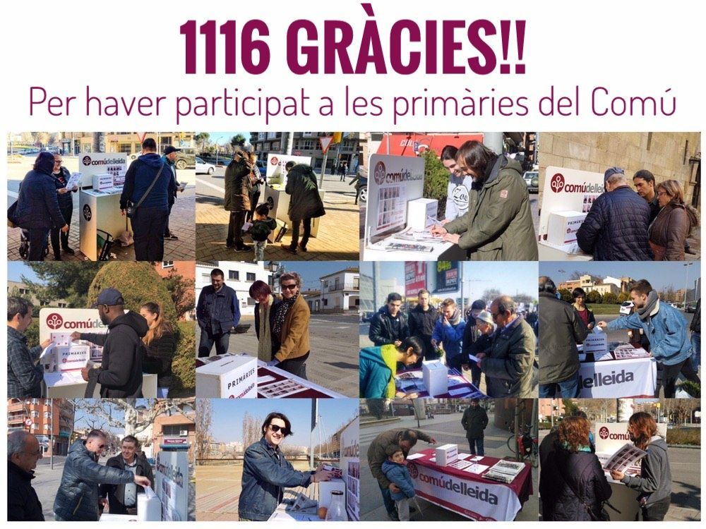 comudelleida's tweet photo. 🌈 Les #PrimariesComu es tanquen amb 1116 participants, el doble que al 2015 🙌
Agraïm la participació a tothom que ha pres part en aquest exercici de radicalitat democràtica i a les persones voluntàries que ho han fet possible
https://t.co/AghEuOTYWF https://t.co/j7NpsfOlBt