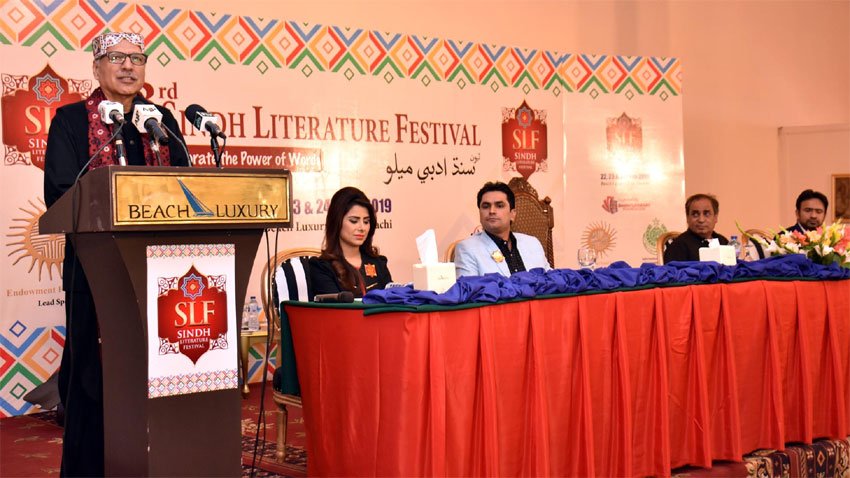 PkTimeline's tweet photo. Rich culture of Sindh is it's beauty and we need to spread this culture and the message of peace said Pakistan President Dr Arif Ali addressing a concluding session of Sindh Literary Festival at Beach Luxury Hotel Karachi on Sunday. https://t.co/7WKqU0rGBD
