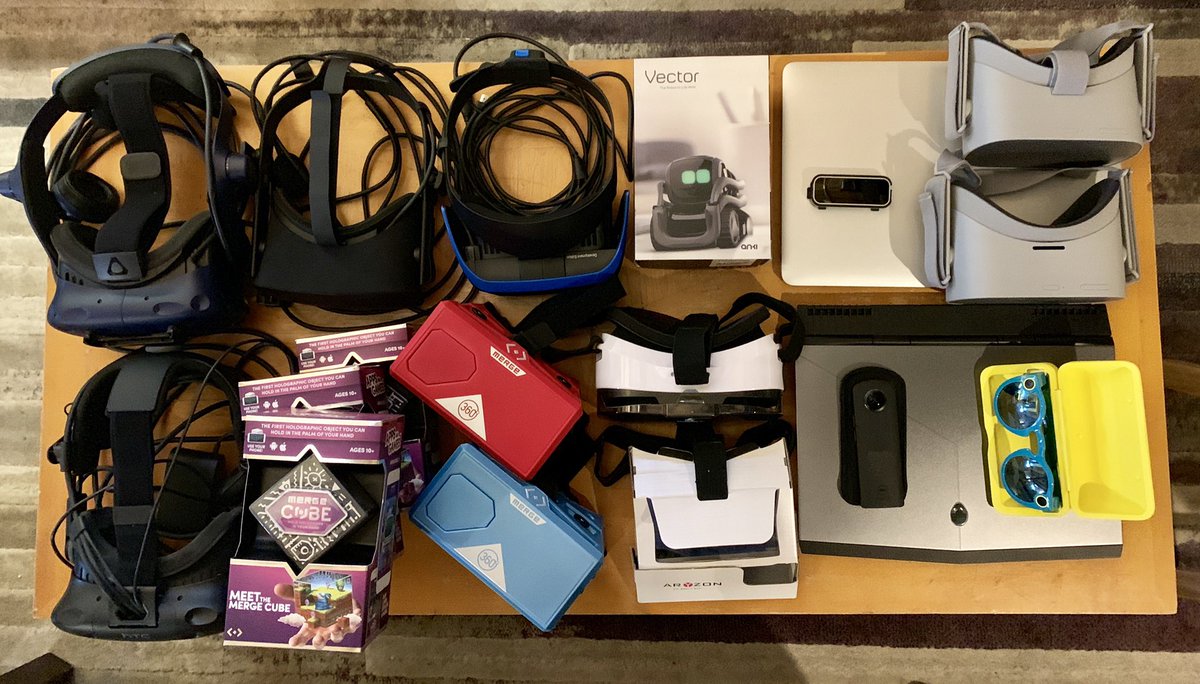 Im presenting on #AR/#VR for  <a href="/trainmagnetwork/">TrainingMagNetwork</a>’s 2019 Conference tomorrow - weds. Hardware packed! 2 Vives, Acer MR, 2 <a href="/oculus/">Oculus 👉 Meta Quest</a> Go’s, <a href="/LeapMotion/">Leap Motion (now Ultraleap)</a>. <a href="/ScandyCo/">Scandy</a> demos! If attending, find me! I’m handing out <a href="/MergeVR/">Merge</a> cubes to first 5 people to ask about AR/VR in #learning environment.