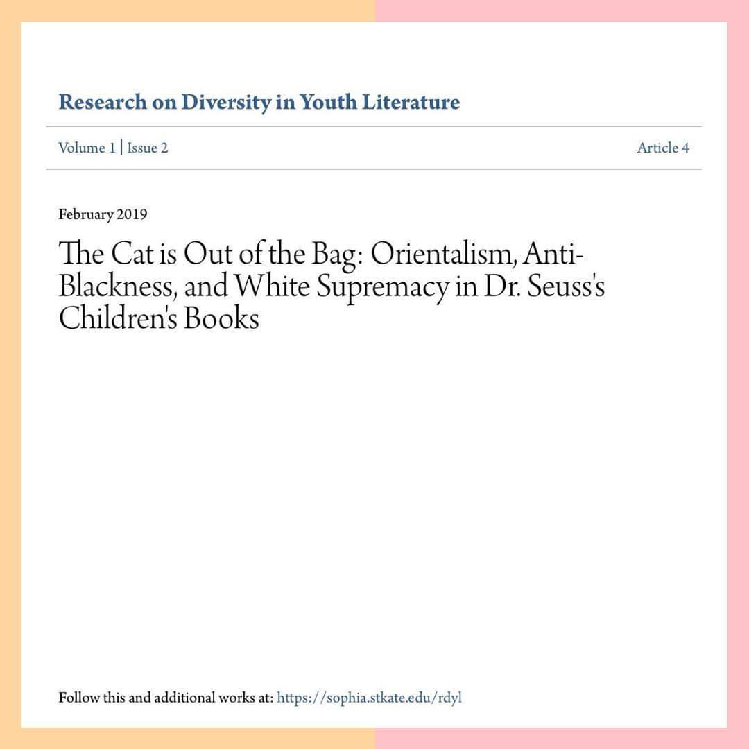 HelpingKidsRise's tweet photo. Research published by @consciouskidlib details the racism in Dr. Seuss works. Downloaded over 10K times in 10 days, it is a must read as we approach #ReadAcrossAmerica week, which typically centers books by Seuss. Download it here--> https://t.co/vu2WPPzkDA https://t.co/KaVj0AxHuZ