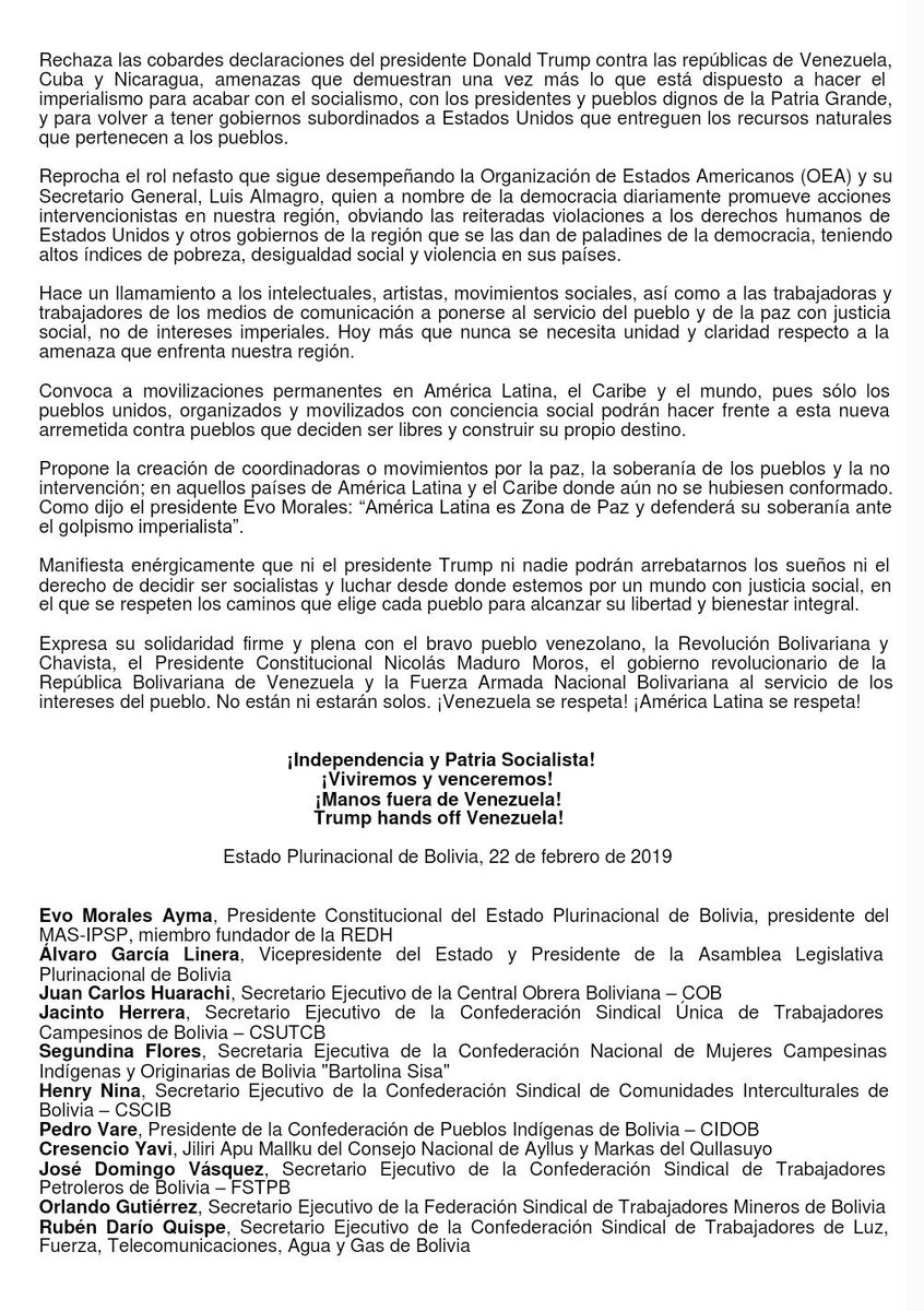 REDHBolivia's tweet photo. Presidente de #Bolivia y miembro fundador de la Red en Defensa de la Humanidad, @evoespueblo, encabeza el pronunciamiento del capítulo boliviano de la REDH por la paz, la soberanía y la no injerencia

@NicolasMaduro @humanidadenred @edhcuba @FBuenAbad

https://t.co/maNsTNwjet https://t.co/Pg4DpVQcEj