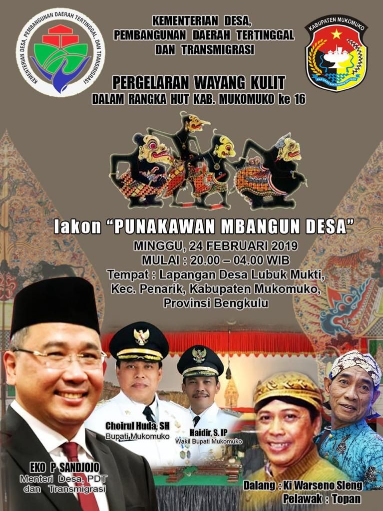 #SayaOptimisIndonesiaMaju 
Selamat dan Sukses HUT Kabupaten Mukomuko Provinsi Bengkulu.
"Punakawan Mbangun Desa"
#BikinIndonesiaMaju 
<a href="/jokowi/">Joko Widodo</a> 
<a href="/cakimiNOW/">A Muhaimin Iskandar</a>
<a href="/EkoSandjojo/">Eko P. Sandjojo</a>