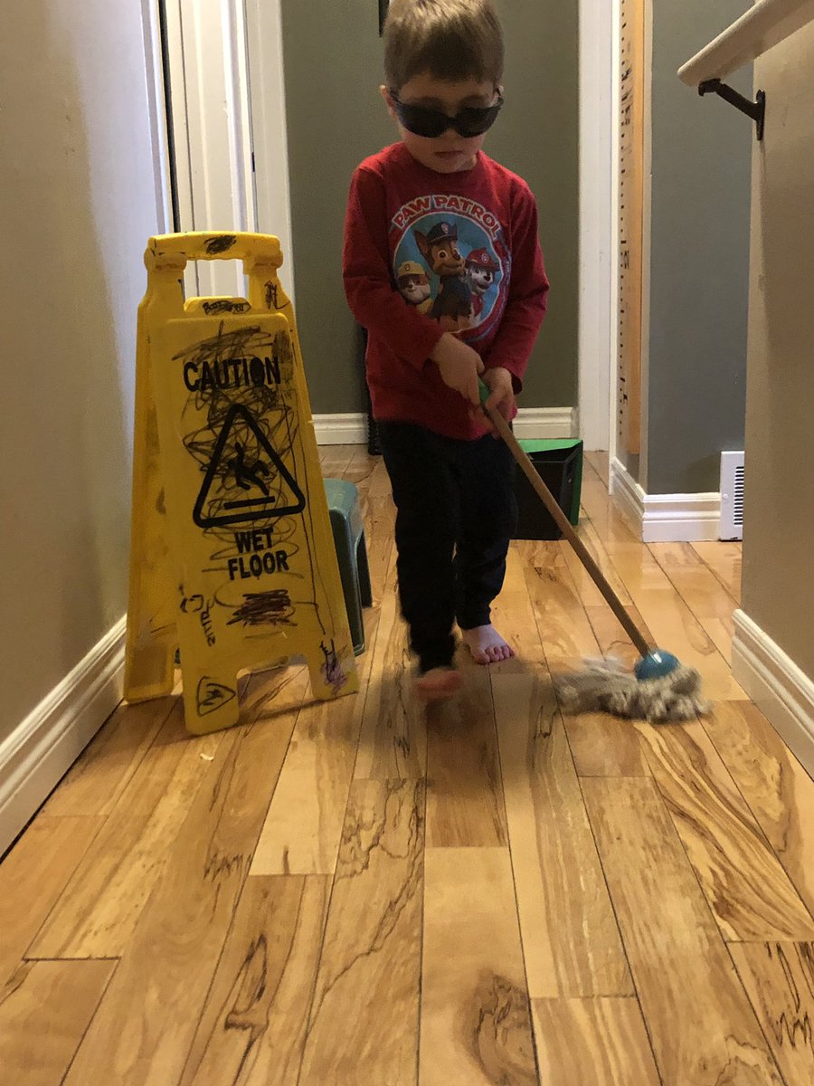 dunnerfmradio's tweet photo. This is what’s become of your wet floor sign gift @devonpeacock_ #moplife #mopallday #twinpicks @TazFM96 https://t.co/NKeYR2EEF5