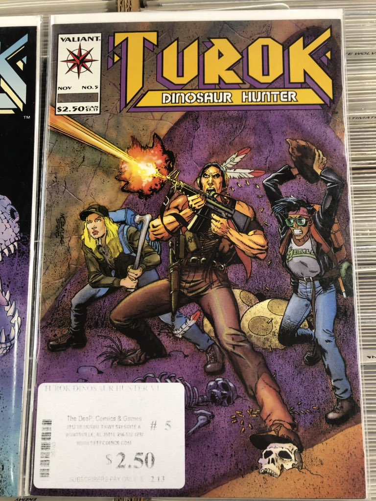 _CollectingDust's tweet photo. Retro Nite starts at 7:30 PM CST tonight! But while your waiting, check out some comics we found lying around at @TheDeePComics #turok #dinosaurhunter #sonofstone https://t.co/qauZoyCuqa