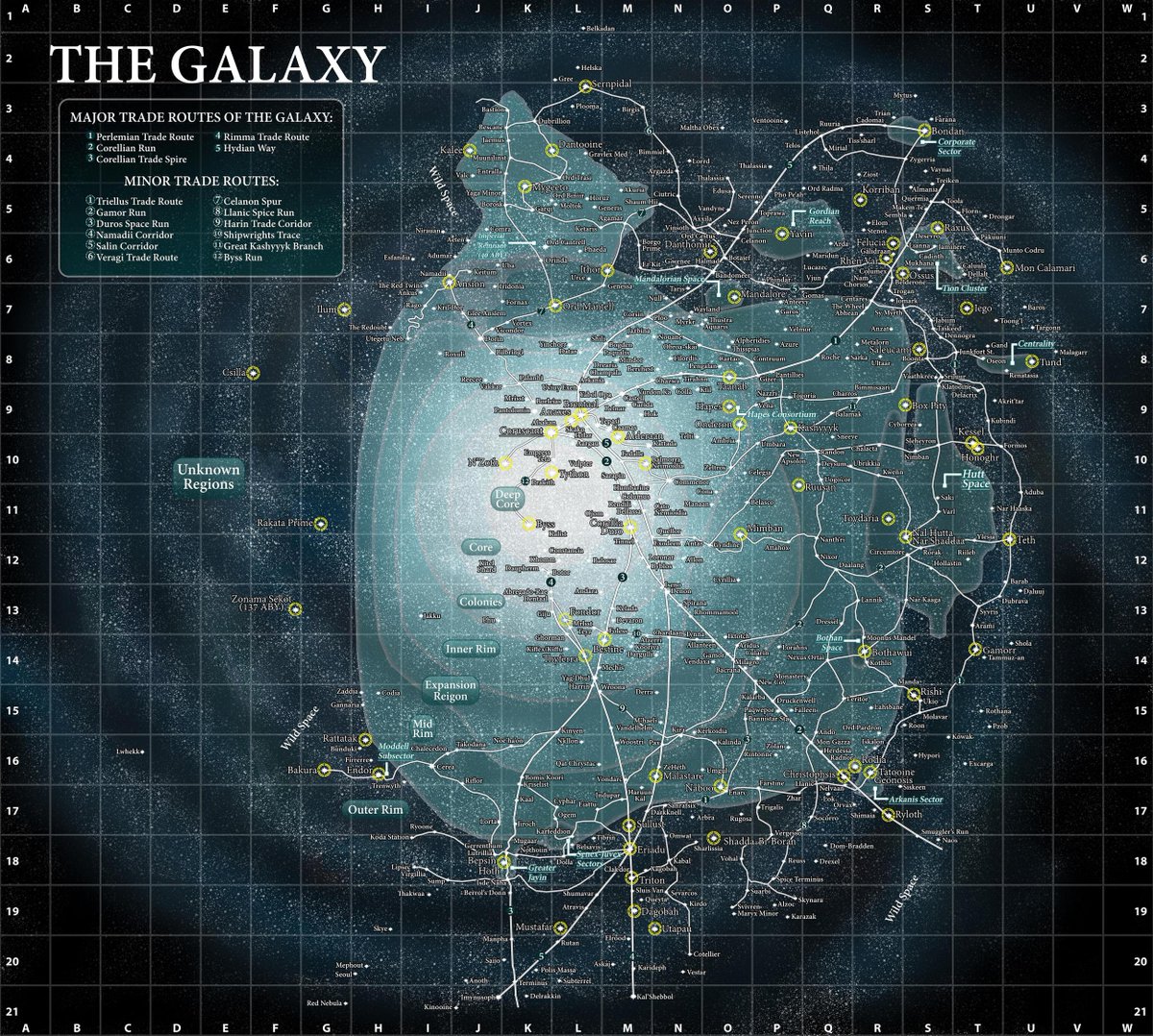 Unofficial Star Wars galaxy (old expanded universe) map by "Dwareb".