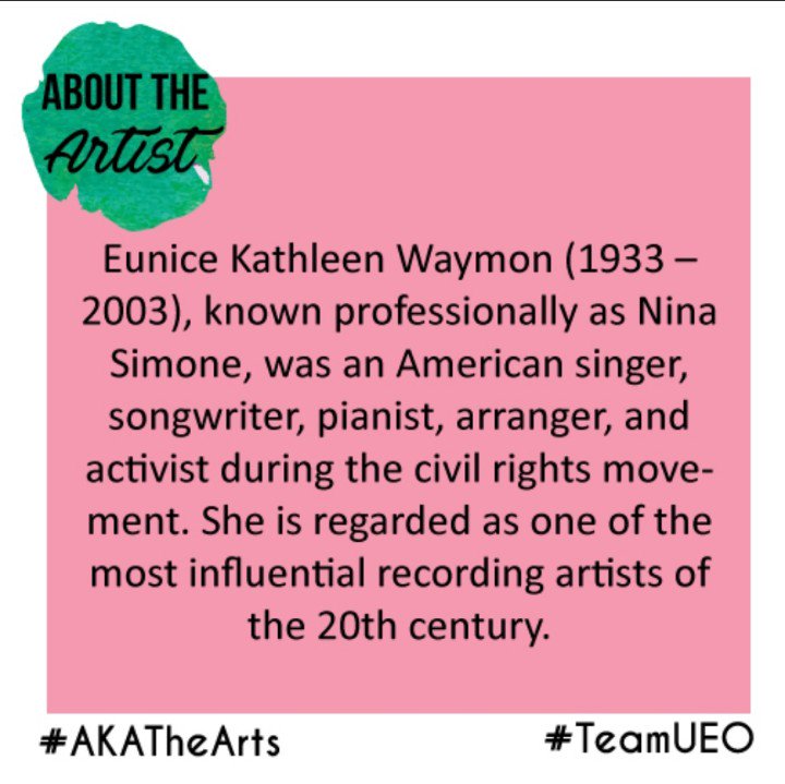 AKA_UEO's tweet photo. Today's Black History fact is about Nina Simone.
Have you seen "What Happened, Miss Simone?" on Netflix? What is your favorite Nina Simone song?
#BlackHistoryMonth #AKA1908 #TeamUEO #Excellence https://t.co/fq2cP2684m