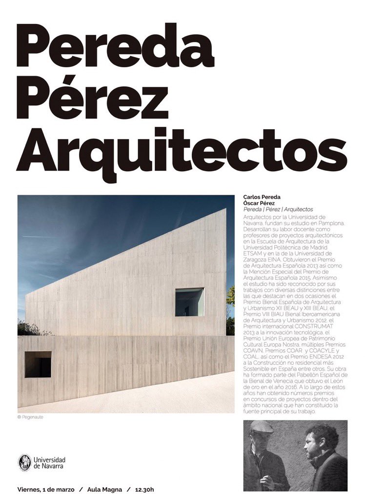 oscar_perez_sil's tweet photo. Pamplona W | 01.03.19 D | 12,30 H |
#ETSAUN
#UNAV
#arquitectura
#architecture
#peredapérezarquitectos
#lecture
#encasa @etsaunav https://t.co/bsAIosHmQe