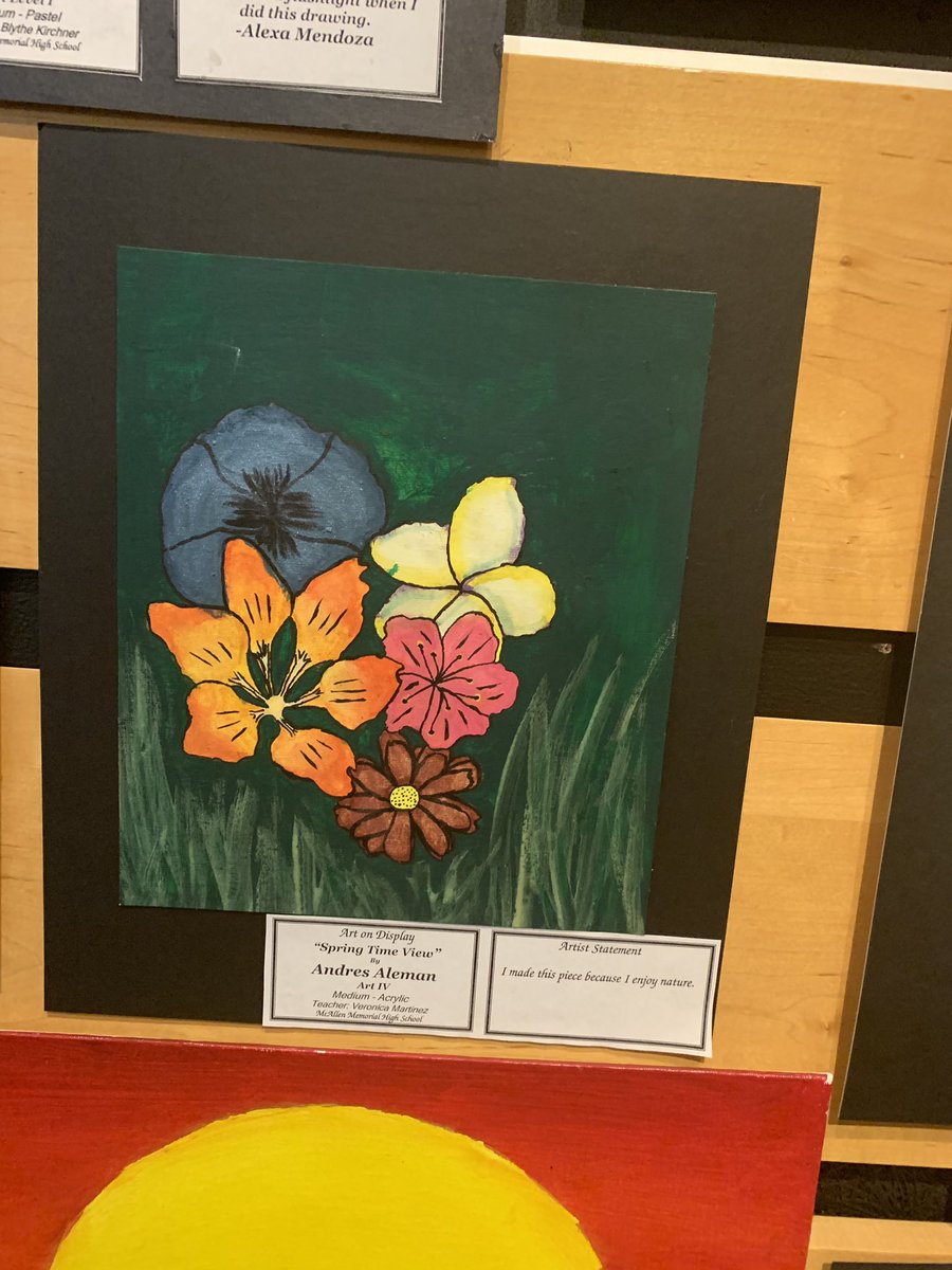 LibraryMustangs's tweet photo. Out supporting Memorial Art ! Beautiful piece Andres. So proud of you and all the other Mustangs representing Memorial and McAllen ISD.  @McAllenISD @Pride_Mustangs @ramjrcastillo @ylcaldwell @melissagsalinas @romeobenavidez @BeccaBechtold  @vanessagleal @annvega @BrendaHuston71 https://t.co/CWFkztFqUx