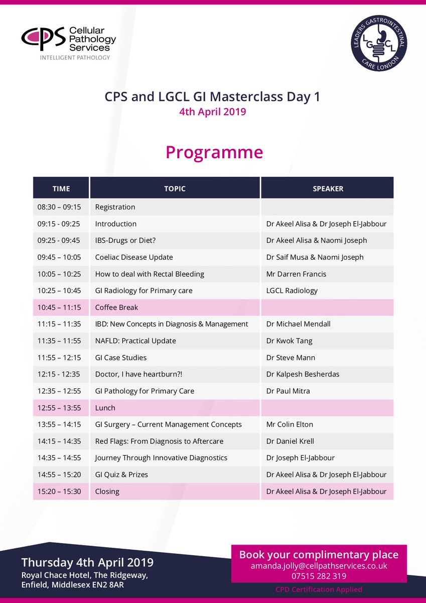 joecps's tweet photo. Hurry and book your complimentary place on our GI MasterClass organised with LGCL, designed largely for GPs in North and east London, Experienced Clinical Speakers. Email Amanda.Jolly@cellpathservices.co.uk to book a place. #LGCL #CPS #GIpathology https://t.co/EeNtfzWSo5 https://t.co/XtXgIIx9fN