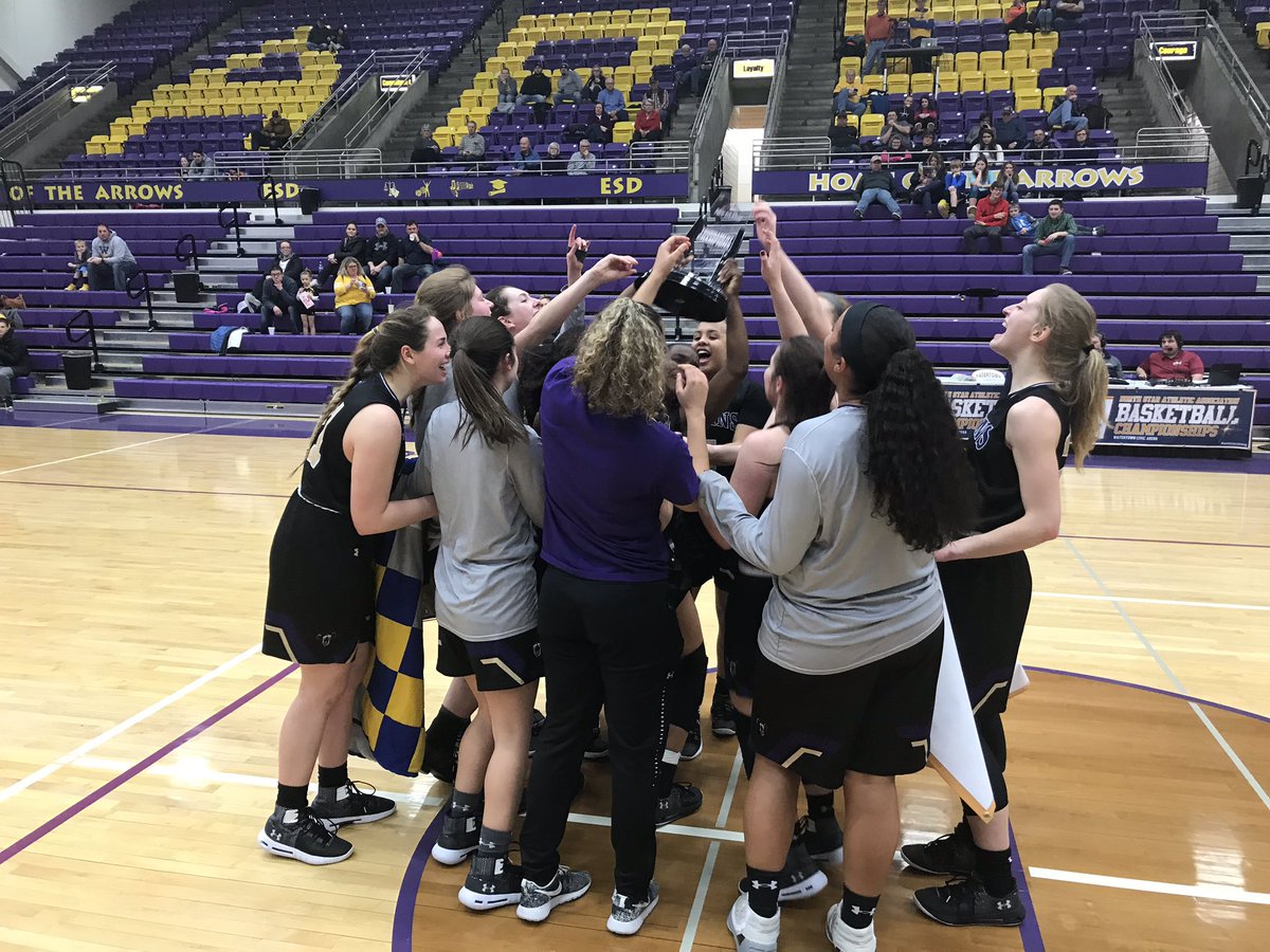 Your 2019 #NSAAWBB conference champion <a href="/BUBruins/">Bellevue Bruins</a> after a 63-59 victory over Mayville State (N.D.).  Congratulations Bruins, you are moving on to #NAIADIIWBB national tournament in Sioux City, Iowa!