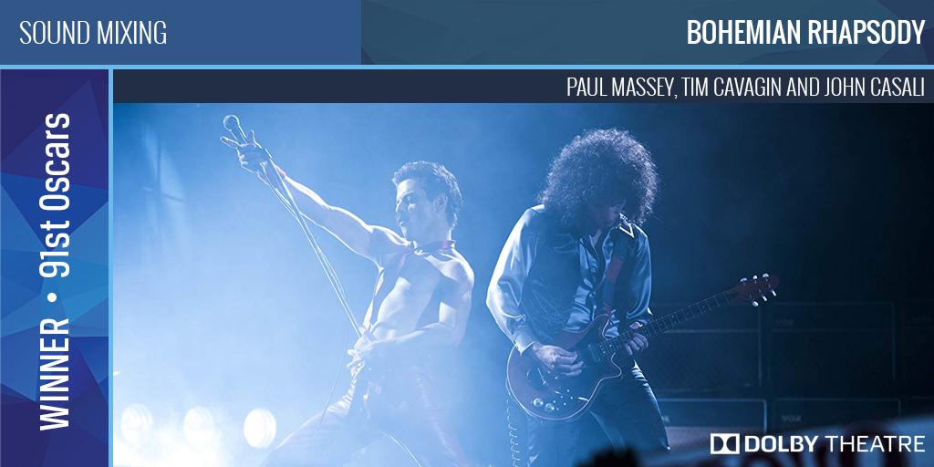 DolbyTheatre's tweet photo. And for #SoundMixing the Oscar goes to... @BoRhapMovie as well!!! #Oscars2019 https://t.co/gMRqqtda5S