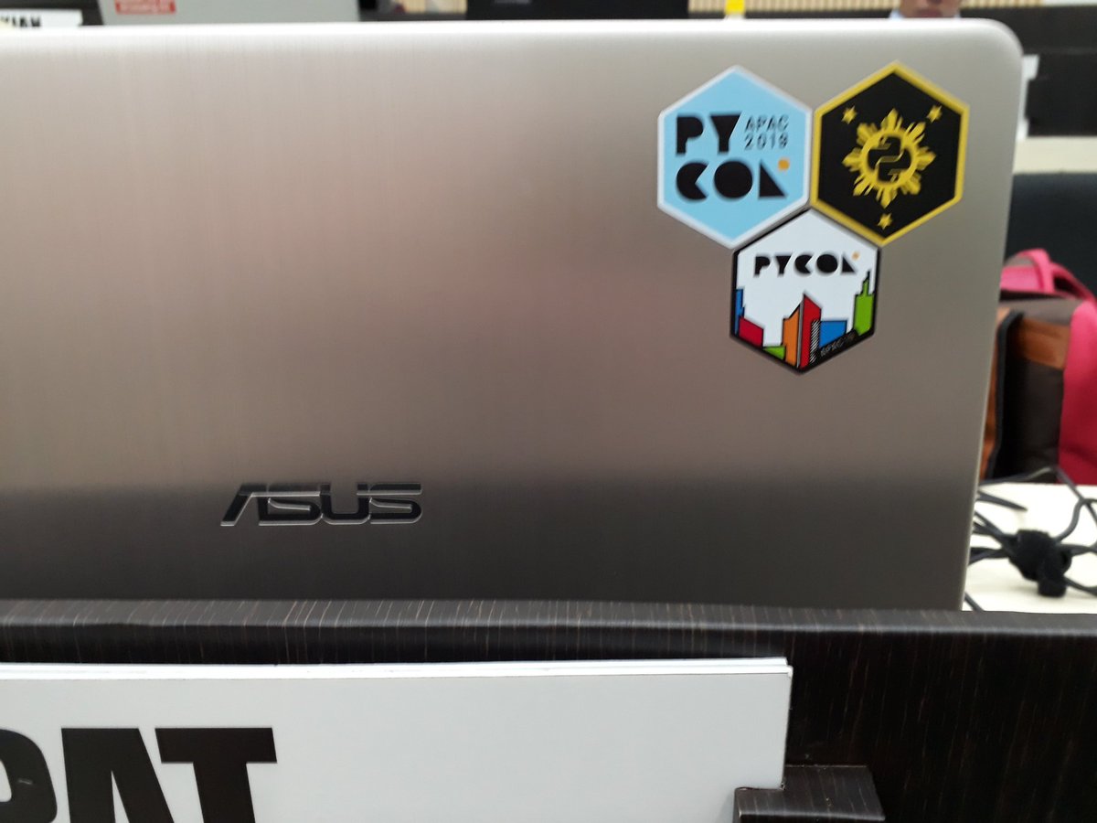 BecomingSleek's tweet photo. Loving my stickers! Thanks @pyconph for the souvenirs! #pyconapac2019 #python https://t.co/CycnrTeekT