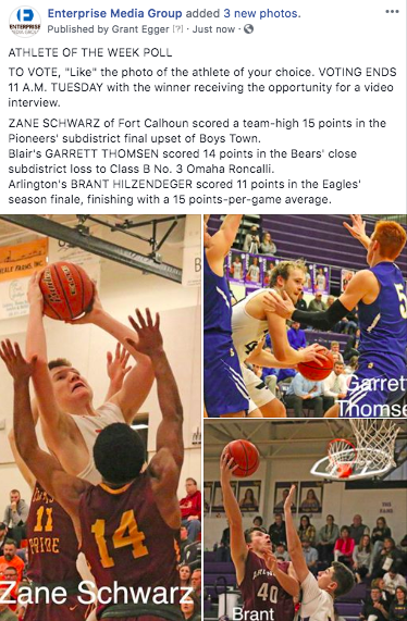 EntPubSports's tweet photo. The Athlete of the Week Poll is now up at https://t.co/s6XA1GN0po. #BlairNE #FortCalhounNE #ArlingtonNE https://t.co/0I840bmrtt