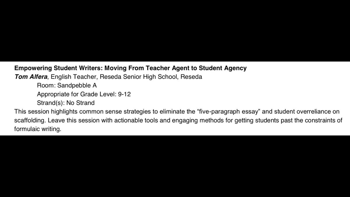 melanieawelsh's tweet photo. Privileged to work with @ResedaCharter English teacher @tomalfera who presented today @Cali_CATE on Empowering Student Writers: Moving From Teacher Agent to Student Agency #CalStateNorthridgeWritingProject @csunorthridge @LAUSDNorthwest @Kelly4LASchools https://t.co/FdqdUBghso