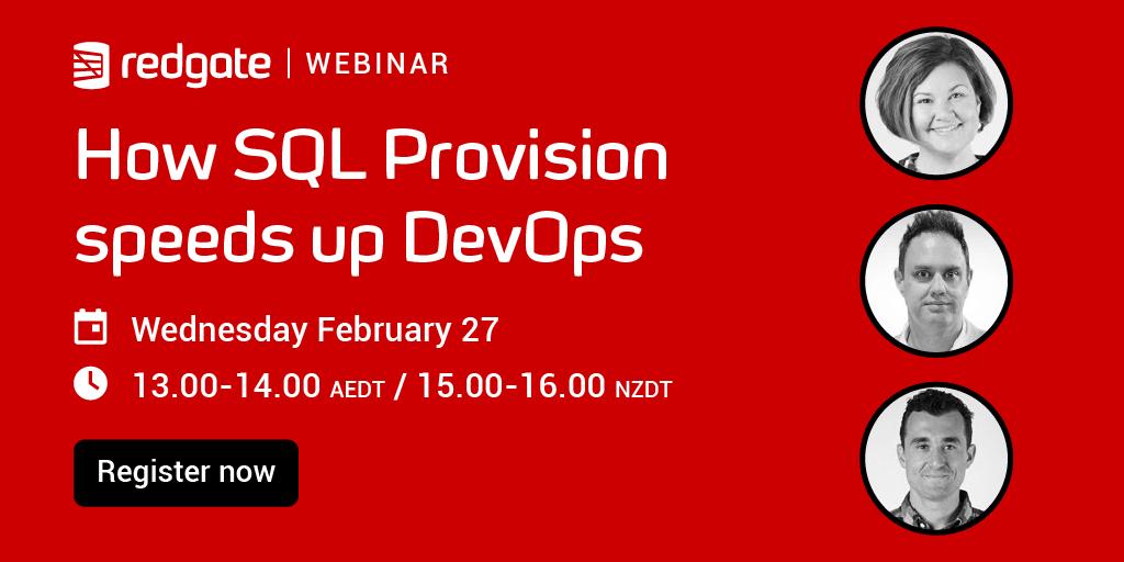 redgate's tweet photo. Is SQL Provision effective only in DevOps environments? Join @Microsoft MVPs @Kendra_Little and @TheHybridDBA for a panel discussion with @redgate's Anderson Rangel to find out: https://t.co/0RawDX2mEt #Devops #Provision #SQLProvision https://t.co/Yd8gu5eVam