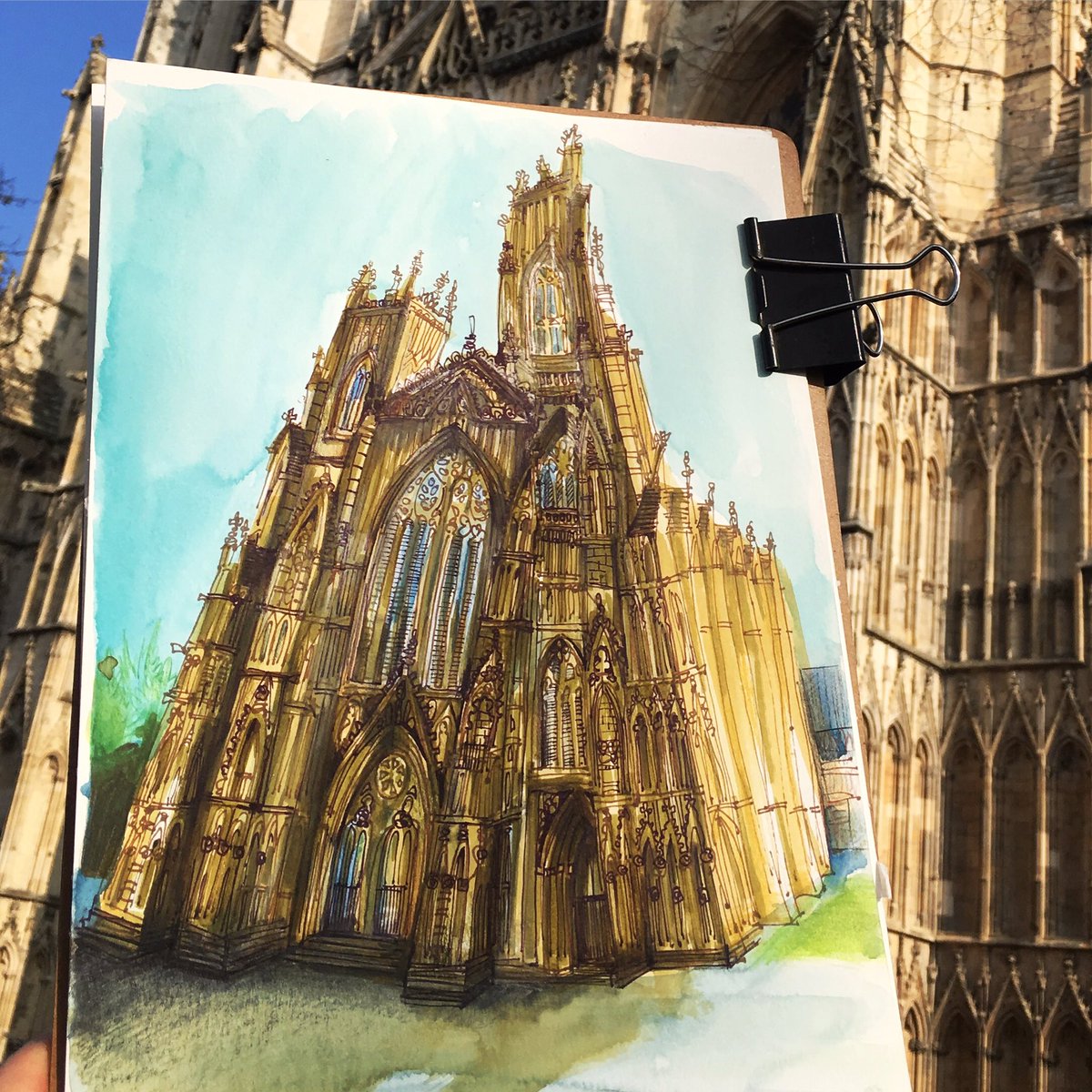 York today. First time. I did that thing where I was going to put the people in at the end but then quite liked the drawing and thought that I might spoil it with people. That thing. I might go back and put them in tomorrow. Or I might not. #york #yorkminster