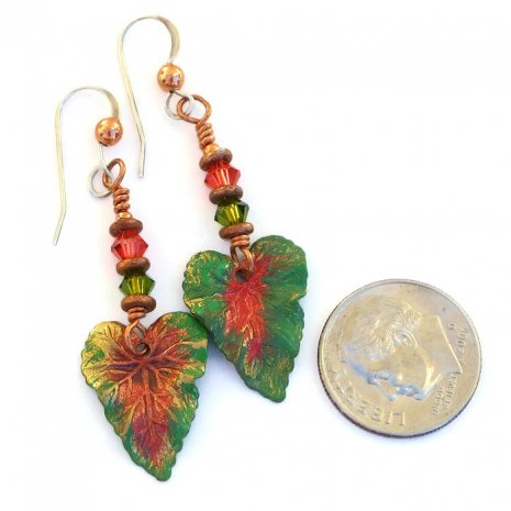 Spring-time Green, Coral &amp; Brass #Tropical #Leaf #Earrings! bit.ly/TropicaleIM via <a href="/ShadowDogDesign/">Catherine</a> #Handmade #LeafEarrings