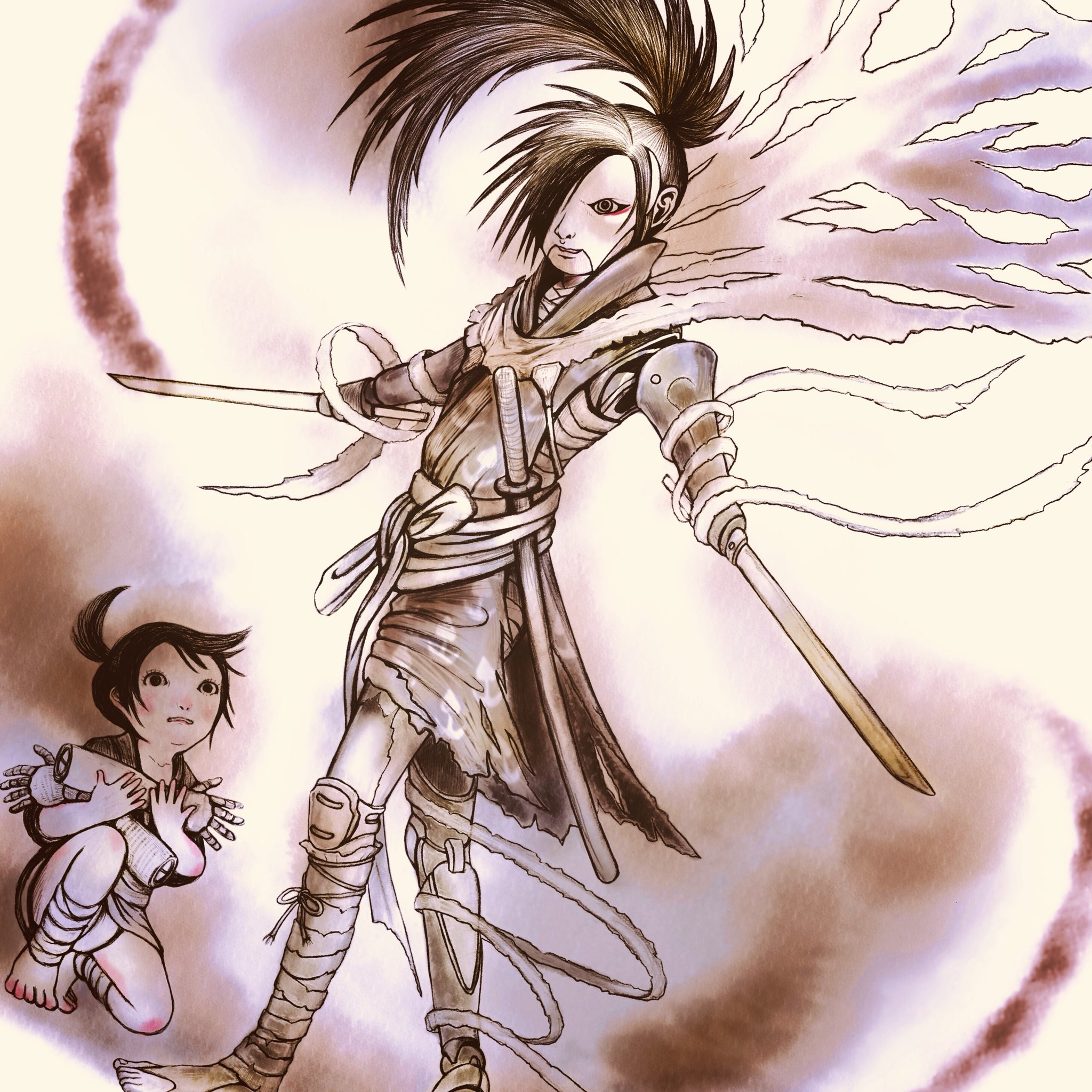 サジヒロミ 百鬼丸 と どろろ を 描いてみました アニメ どろろ の1話目のイメージです 普段 自分からはテレビを観ないのですが 家族が観てるから観る感じ 子供の頃からの手塚治虫ファンとしては どろろ は 観たい アマゾンプライムでやっと