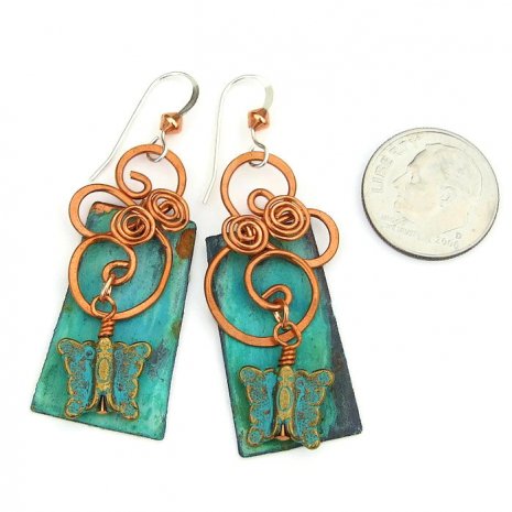 New! Unique #turquoise patina #butterfly &amp; copper #spiral #earrings for the woman who loves #boho #jewelry! bit.ly/TurquoiseButte… via <a href="/ShadowDogDesign/">Catherine</a> #handmade #ButterflyEarrings