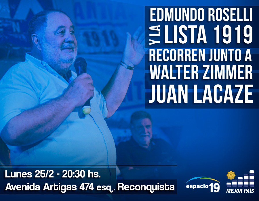 RoselliEdmundo's tweet photo. Este lunes estaremos recorriendo Juan Lacaze donde finalizaremos con una reunión abierta. Convocamos a todos los Lacacinos que tengan ganas de acercarse e intercambiar un rato con nosotros.
#Lista1919 #MejorPaísColonia https://t.co/WcGjveg0ZR