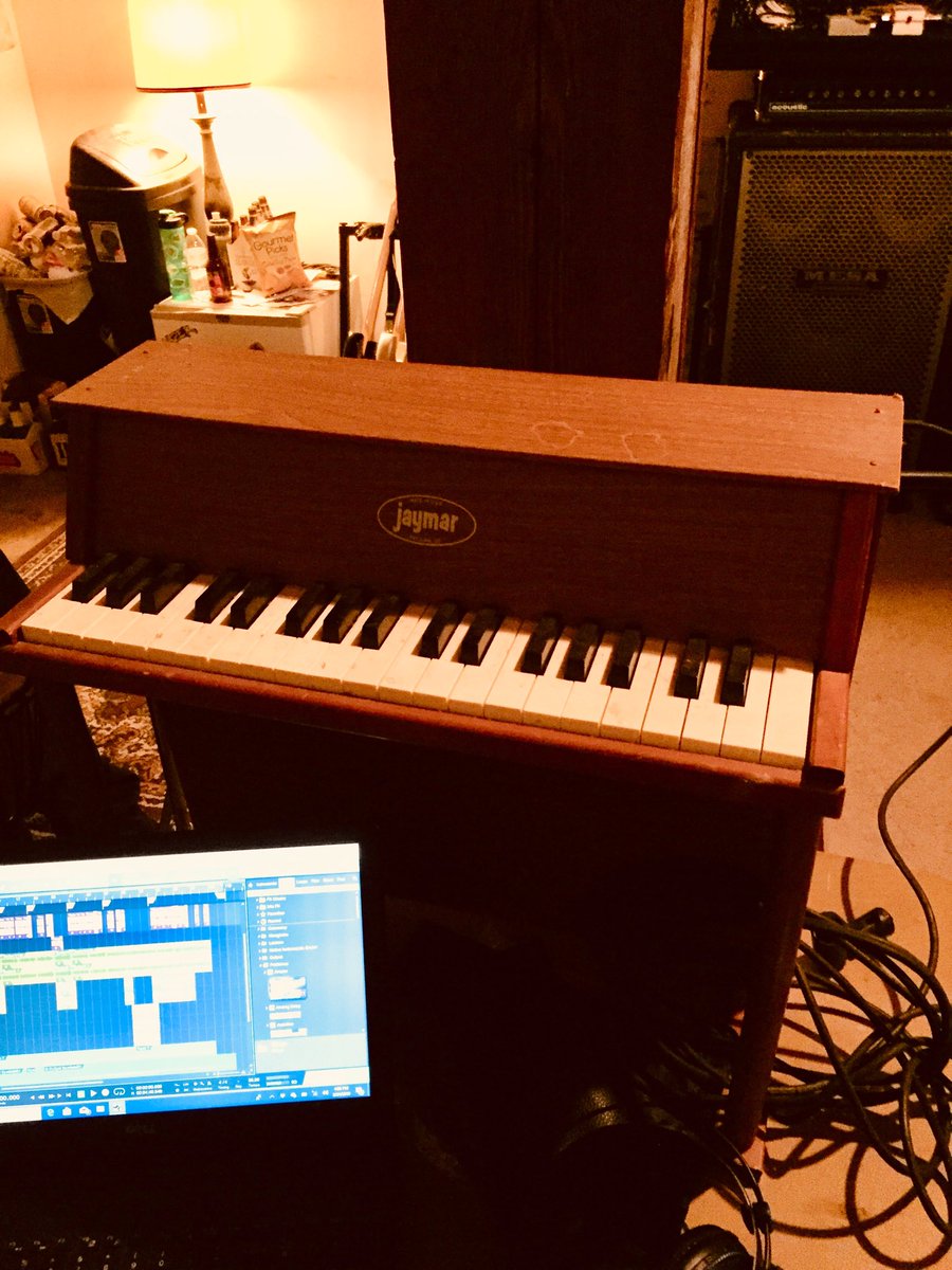 Winter tracking 2019. I tell people I play the Baby Piano now. I found this at a thrift store on the south side. He’s a creepy sounding little demon. No doubt he has lots of stories in it’s weathered keys... #newmusic #album2 #presonusstudioone #recordingengineer #desmoinesmusic