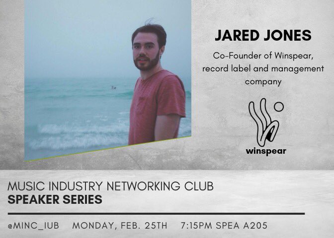 MINC_IUB's tweet photo. Join us tomorrow with guest speaker @jaredhjones! He is the co-founder of Bloomington based record label and management company @w1nspear ✌️Details below⬇️ https://t.co/G3QneUBvfr