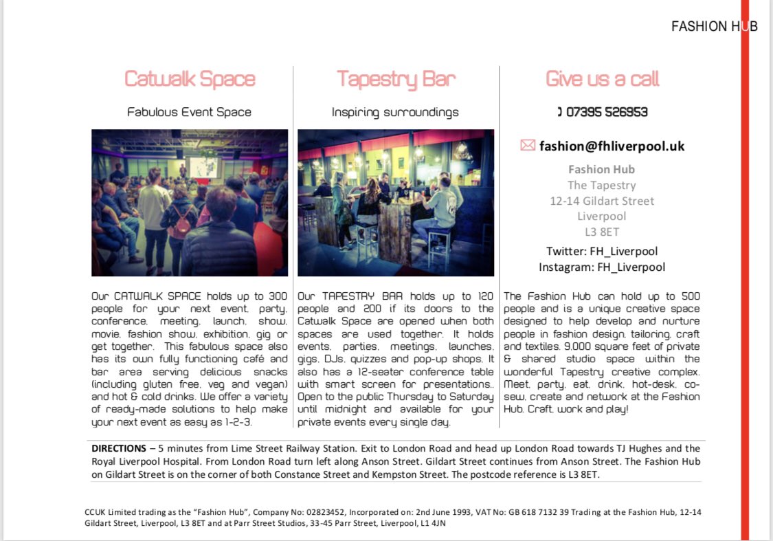 FH_Liverpool's tweet photo. Welcome to the fabulous, wonderful Fashion Hub Event Space at the Tapestry

Part of an emerging district in Liverpool, The Tapestry and Fashion Hub are completely new spaces for craft, work + play
 
#Events #Parties #Conferences #Meetings #Launches #Shows #Movies #Gigs https://t.co/MmAgb6revp