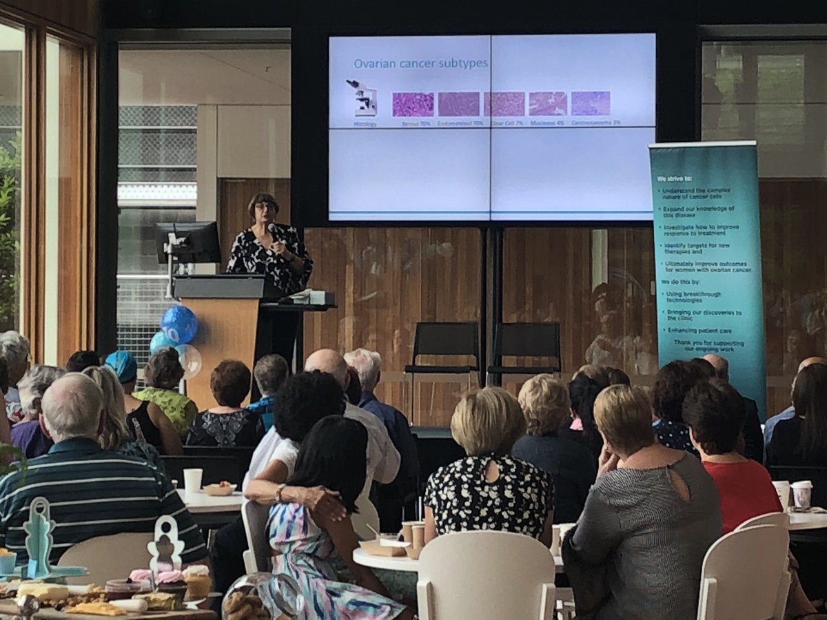 WestmeadInst's tweet photo. Today we’re marking Ovarian Cancer Awareness Month at our 10th annual morning tea. We are fortunate to have patients Annie Mulders and Robin Reyden share their stories, and researcher Professor Anna deFazio provide a research update. #OCAM19 #OCAM2019 https://t.co/gj840xQRwY