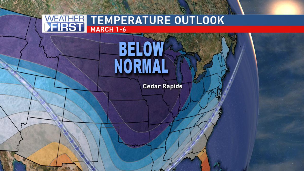 WxMarshall's tweet photo. Dark purple is NOT the color you want to see on a temperature map heading into March. VERY high probability of below normal temperatures as we turn the calendar page in the coming days. #MarchInLikeALion #iawx https://t.co/nAT1Ow21Gb