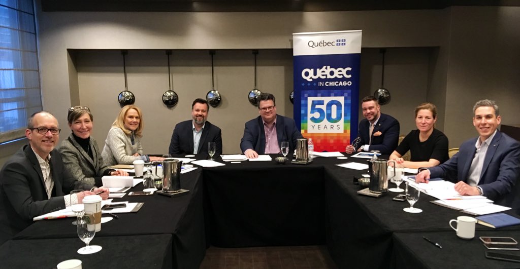 QcChicago's tweet photo. Inspired by @NadineGirault’s speech at #corim, the Heads of Office in North America are here in Chicago already hard at work on new approaches to international market success! #QcUS #QuébecEnAffaires #welcometochicago https://t.co/zJKsJ8KF7O