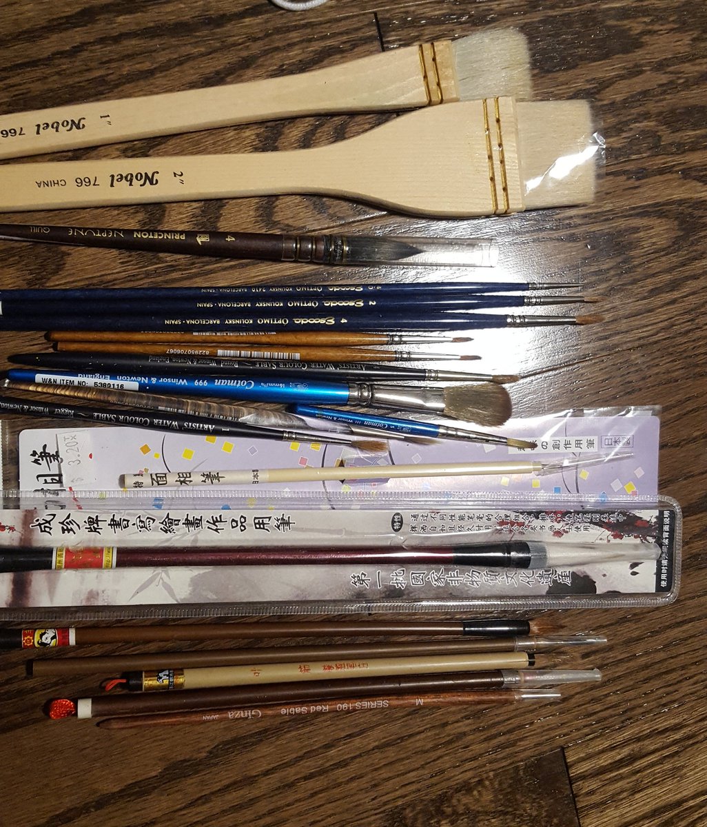 *sale post*
A: arches blocks (1 full, 12shts in square) 30usd
B: synthetic oil/acrylic brushes mostly new, 4 lightly used, brush wrap, brush box 60usd
C: bag of 20+ new student nylon brushes 15usd
D:bunch of new/ lightly used water brushes 30usd

shipping 15usd (CAN /US only) 