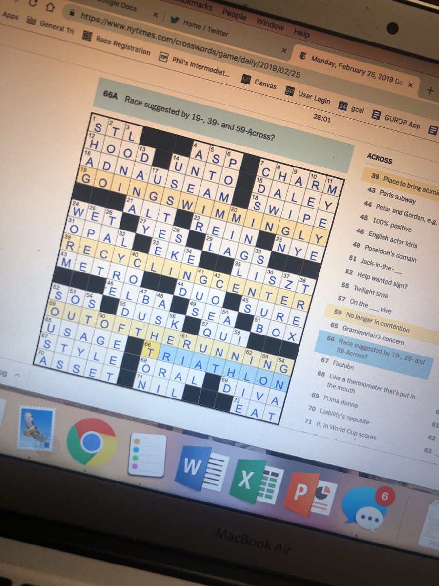 Triathlon represent in Monday’s crossword #spoilers #under30mins (this is so clearly from @consiFINE)