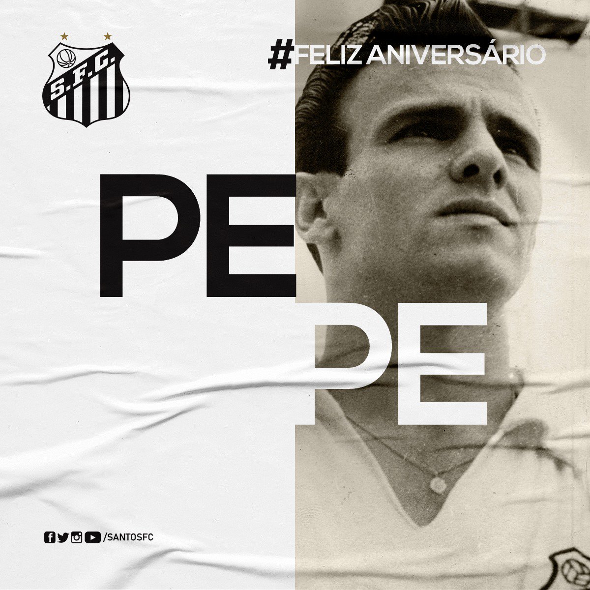 SantosFC's tweet photo. GÊNIO! José Macia Pepe, ídolo sagrado do Peixe, está fazendo aniversário hoje! Deixe seu recado para o eterno #CanhãoDaVila! 🎉🏆 https://t.co/4CgCrHoFzd