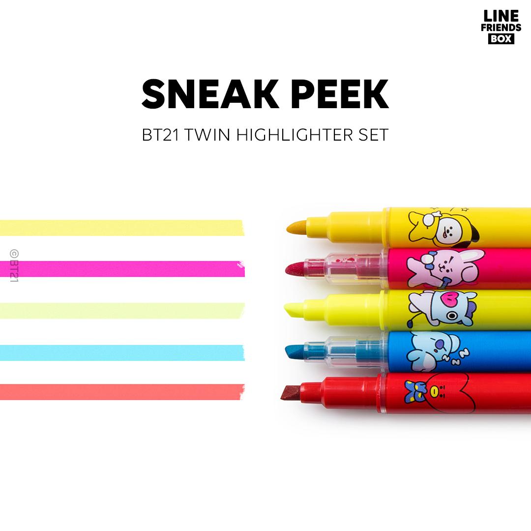 Line Friends Box Twitterissa Sneak Peek Of The March Box You Can Never Have Too Many Cute Highlighters Bring A Little Bit More Fun To Your Work With These Colorful Bt21 Highlighters
