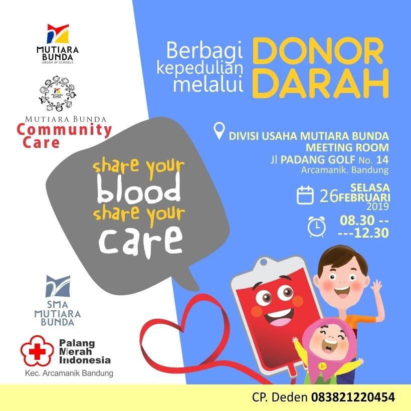 yuk kita berbagi kepedulian melalui donor darah, catat tanggalnya dan kunjungi booth yang tersedia di komplek sekolah Mutiara Bunda jalan padang golf no 14. pukul 08.30-12.30