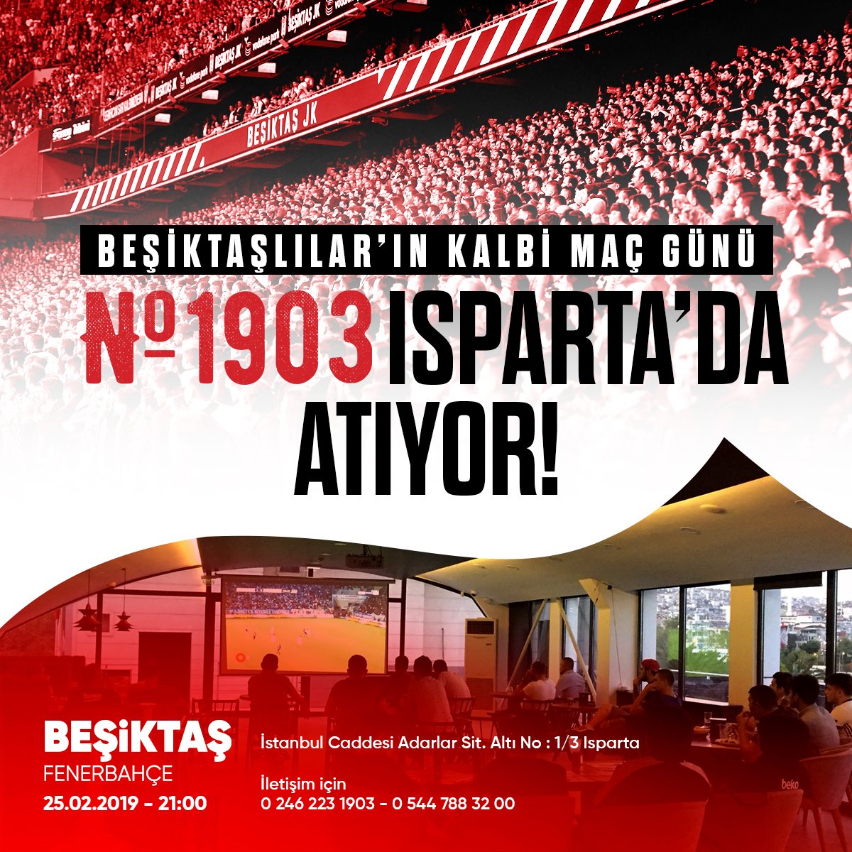 Besiktas's tweet photo. 📢 Bugün #BeşiktaşınMaçıVar
Beşiktaş-Fenerbahçe maçını Beşiktaşlılar ile birlikte izlemek için No 1903 Akatlar, No 1903 Isparta ve No 1903 Antalya'da buluşalım.
⚫🦅⚪
#Beşiktaş https://t.co/6eMgs1K71z