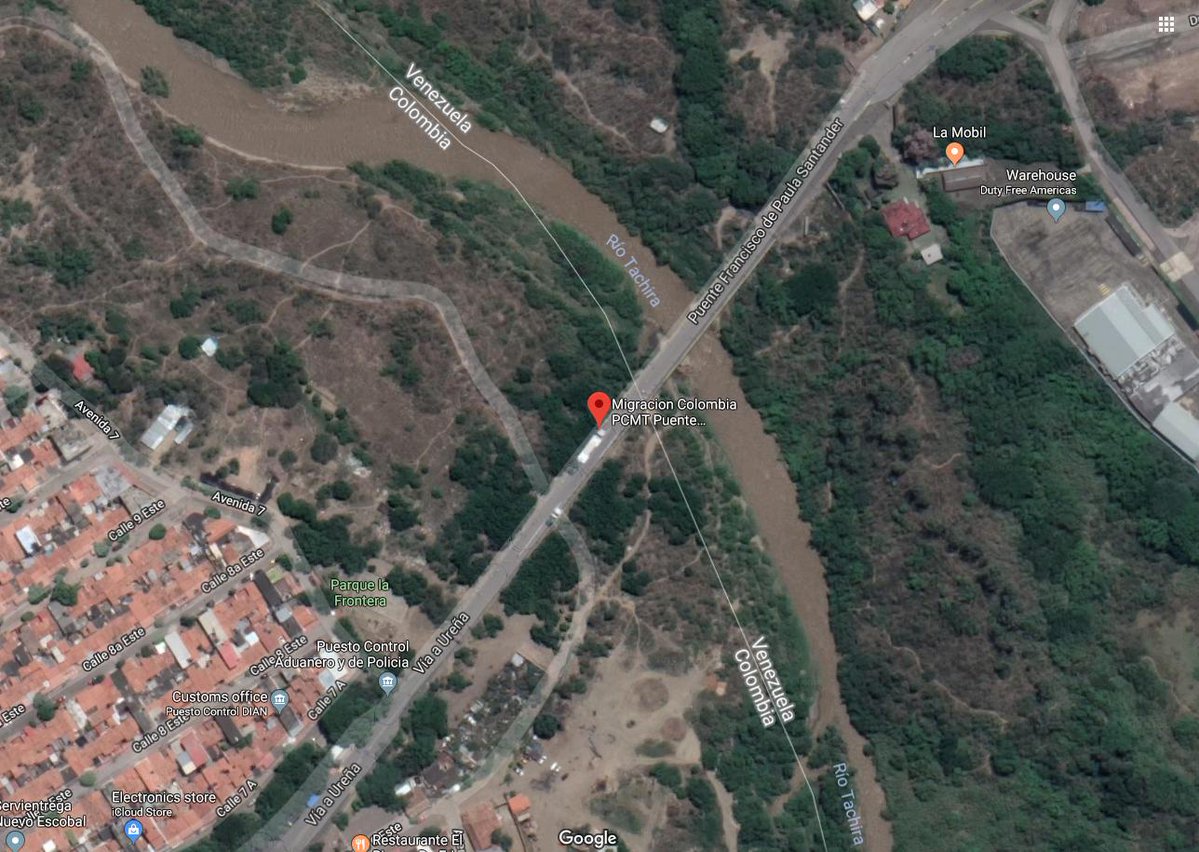 Noragueda's tweet photo. Es probable que hayáis visto la primera imagen, que dice que el camión de ayuda humanitaria quemado estaba en Colombia, no en #Venezuela, y que, por tanto, no lo pudo quemar la GNB. Pero ved las otras imágenes: ¿Google Maps miente?, ¿y la ministra Iris Varela estaba en Colombia? https://t.co/5cQMPl3kR3