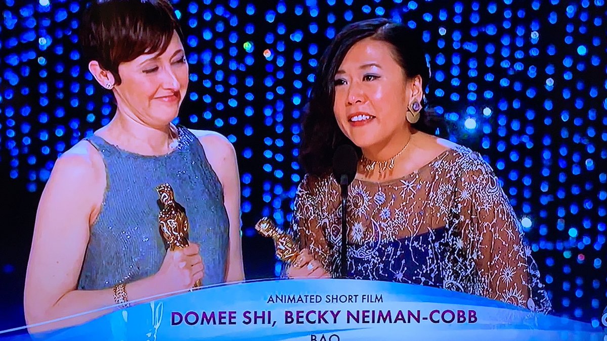 ‘Bao’ won for best Animated Short! And I think I may have witnessed the first time an Asian woman (@awkwafina) presented an Oscar to an Asian female winner (Domee Shi)? #Oscars