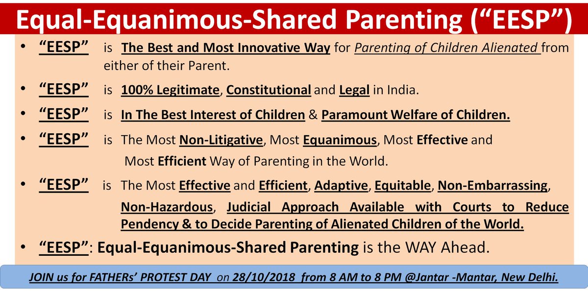 EqaShaParentInd's tweet photo. Dear All Fathers/Parents/Relatives/Friends,
Join us Protesting against the Neglect, Abuse & Atrocities meted out to Our Children by The State & Courts.
Child need it's Father & needs Equal-Equanimous-Shared Parenting #EESP.
That also Children r deprived of. #WhyNoCommonSense? https://t.co/JKmsNHlRWJ