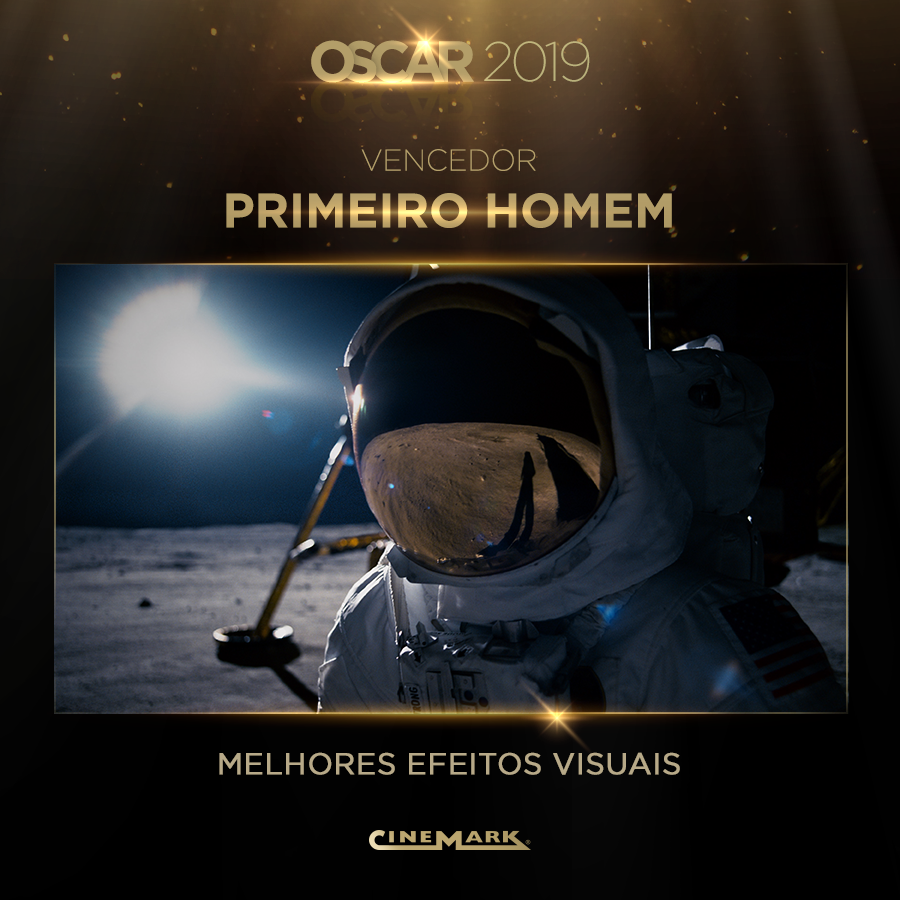 cinemarkoficial's tweet photo. EU TÔ NA LUA!
#PrimeiroHomem ganha o seu primeiro Oscar da noite: Melhores Efeitos Visuais!
Vai dizer que não pareceu que Ryan Gosling realmente pisou na lua? INCRÍVEL!
#Oscars #OscarNaCinemark https://t.co/RmjQyBNBJ8