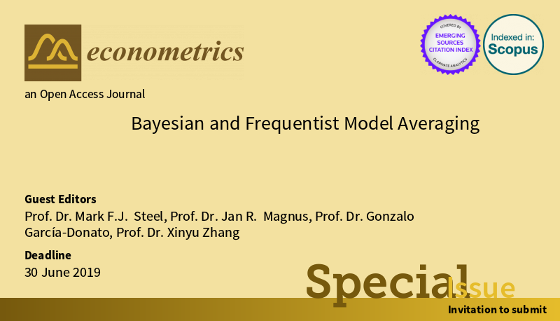 Econom_MDPI's tweet photo. Come and enjoy #free and #OpenAcess publication! Call for paper-Special Issue "#Bayesian and #Frequentist #ModelAveraging", edited by Mark F.J. Steel, Jan R. Magnus, Gonzalo García-Donato and Xinyu Zhang. You can find more at https://t.co/nNkuh7KIKZ https://t.co/Ggr51X6N8m