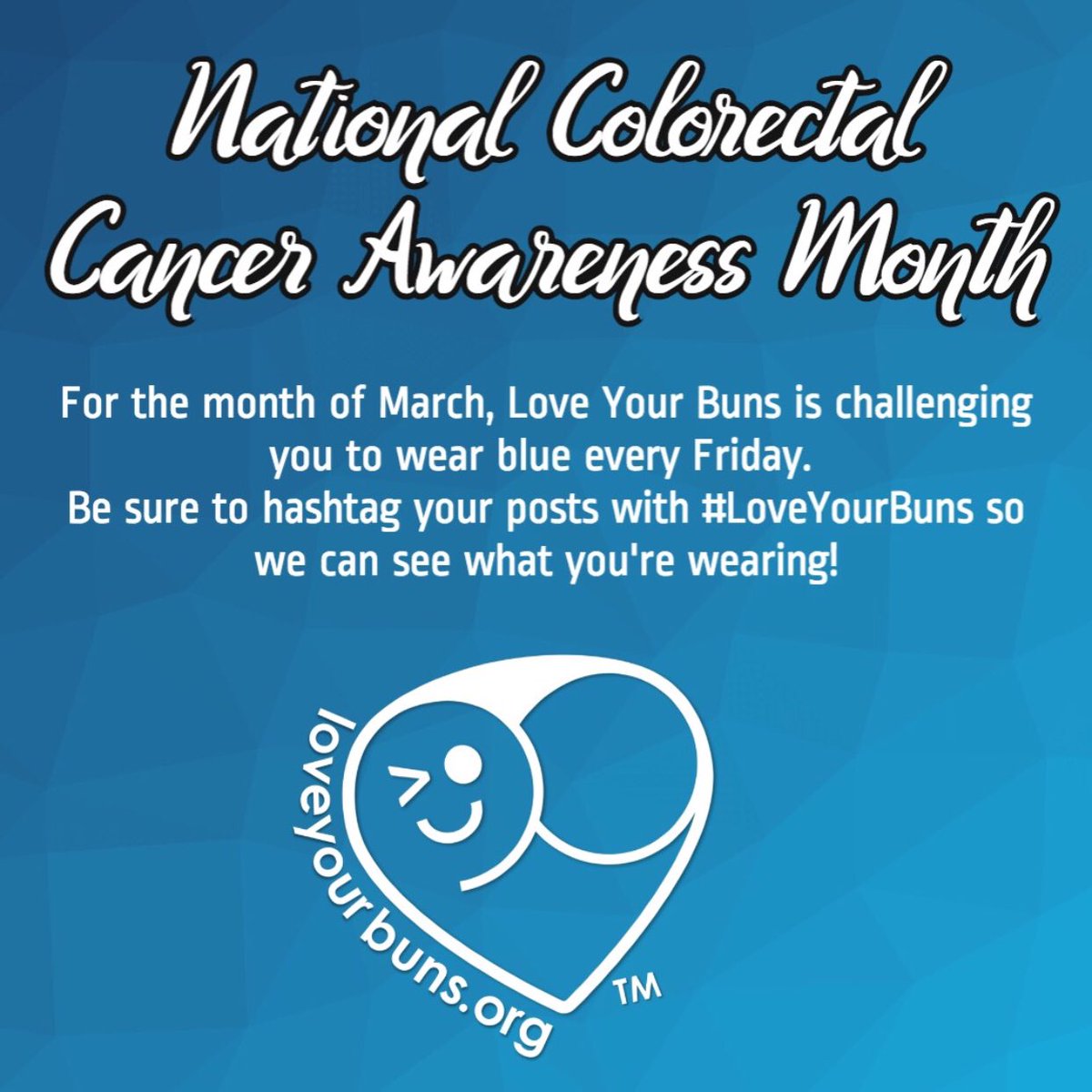 Wear blue Fridays in March and hashtag your photos with #LoveYourBuns! Let’s turn Twitter blue in March!!! 💙