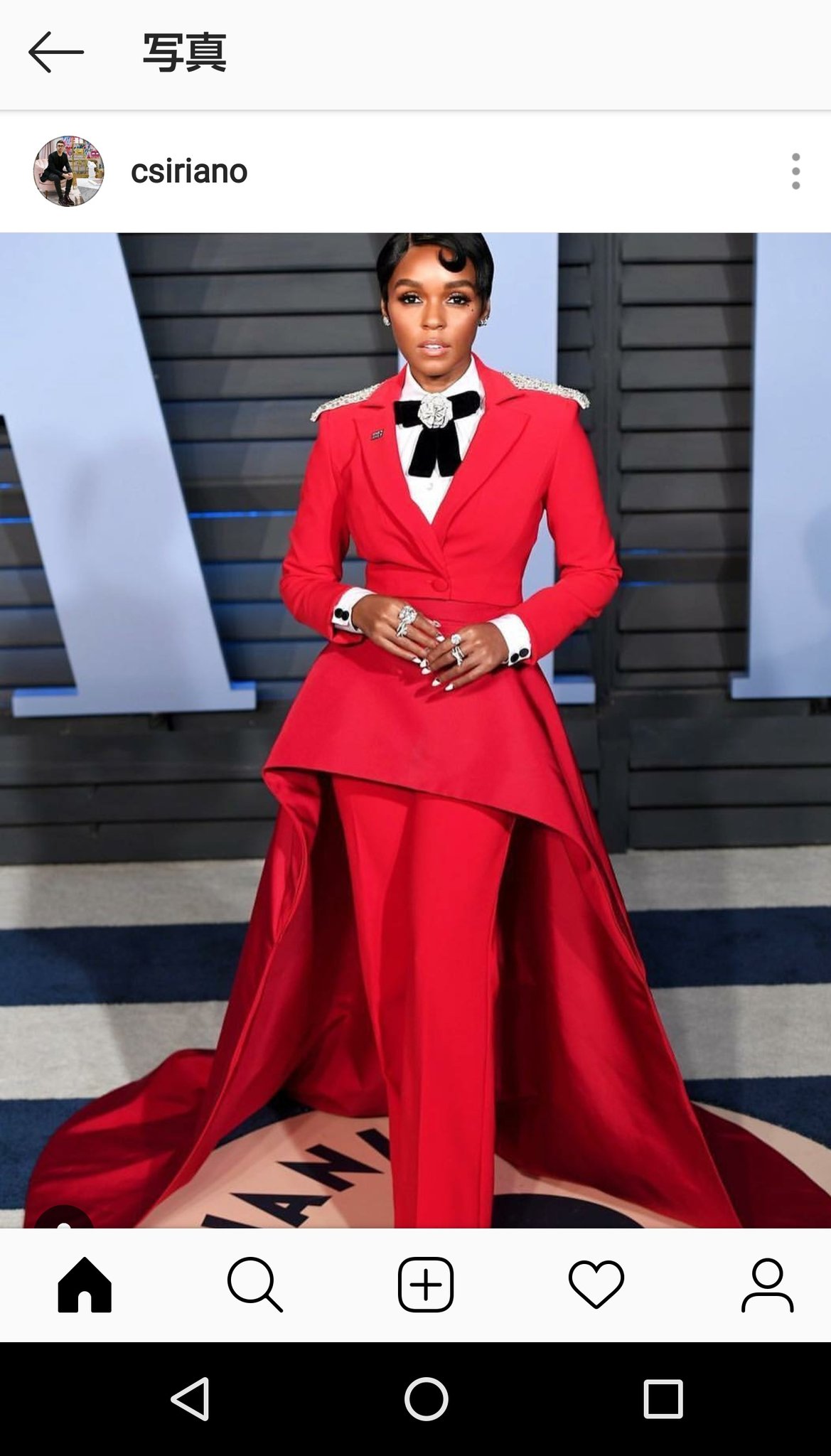 ゆーり Fsix ビリーポーター氏のタキシードドレスが話題のクリスチャン シリアーノ ですが去年のアカデミーアフターパーティーでジャネル モネイが着ていた真っ赤なタキシードスーツもかっこいいので タキシードという表現であってる