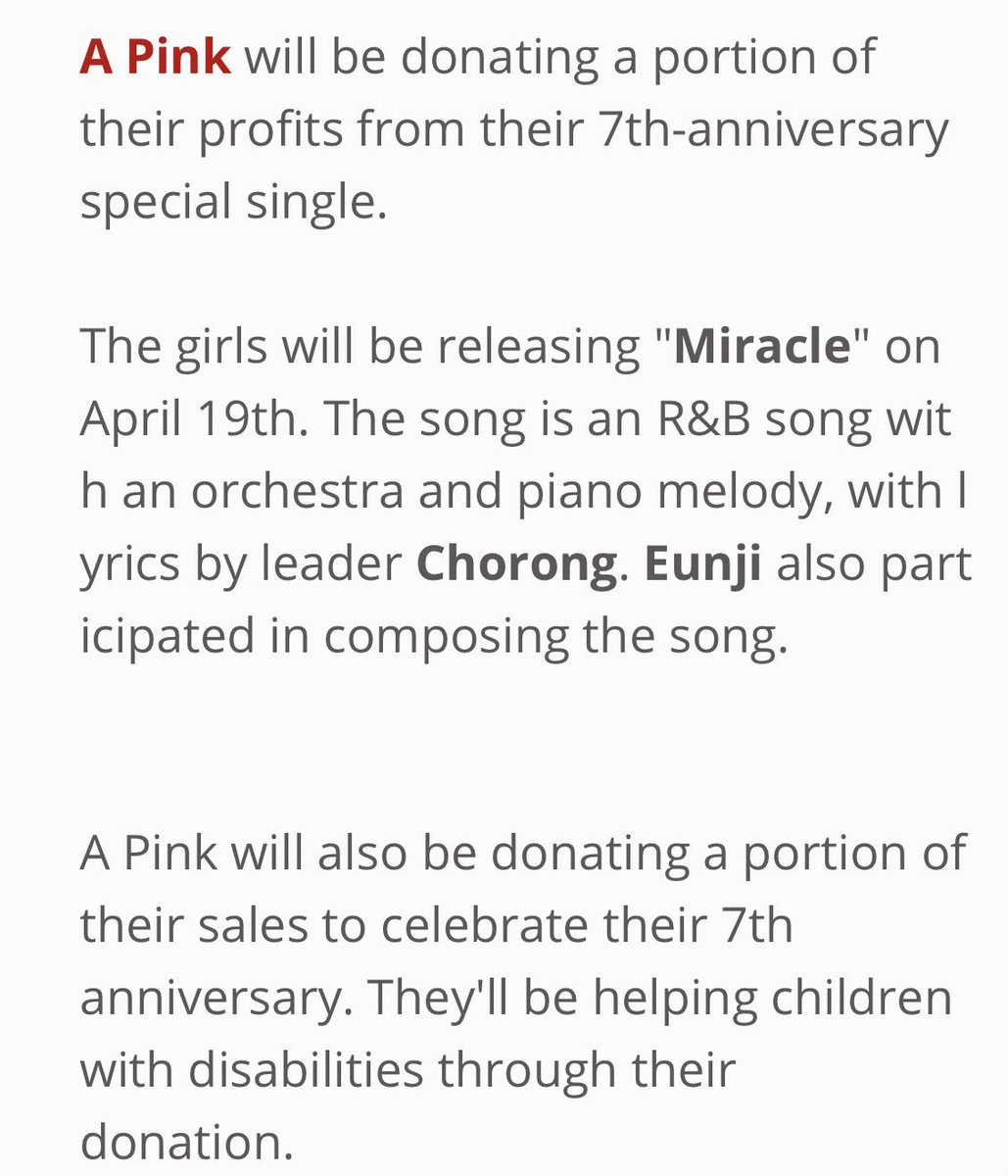 apink releases a yearly song for their anniversary.. on their 7th anniversary, they released a self written and self composed song / single album where a portion of the profits will be donated to a chosen charity. 