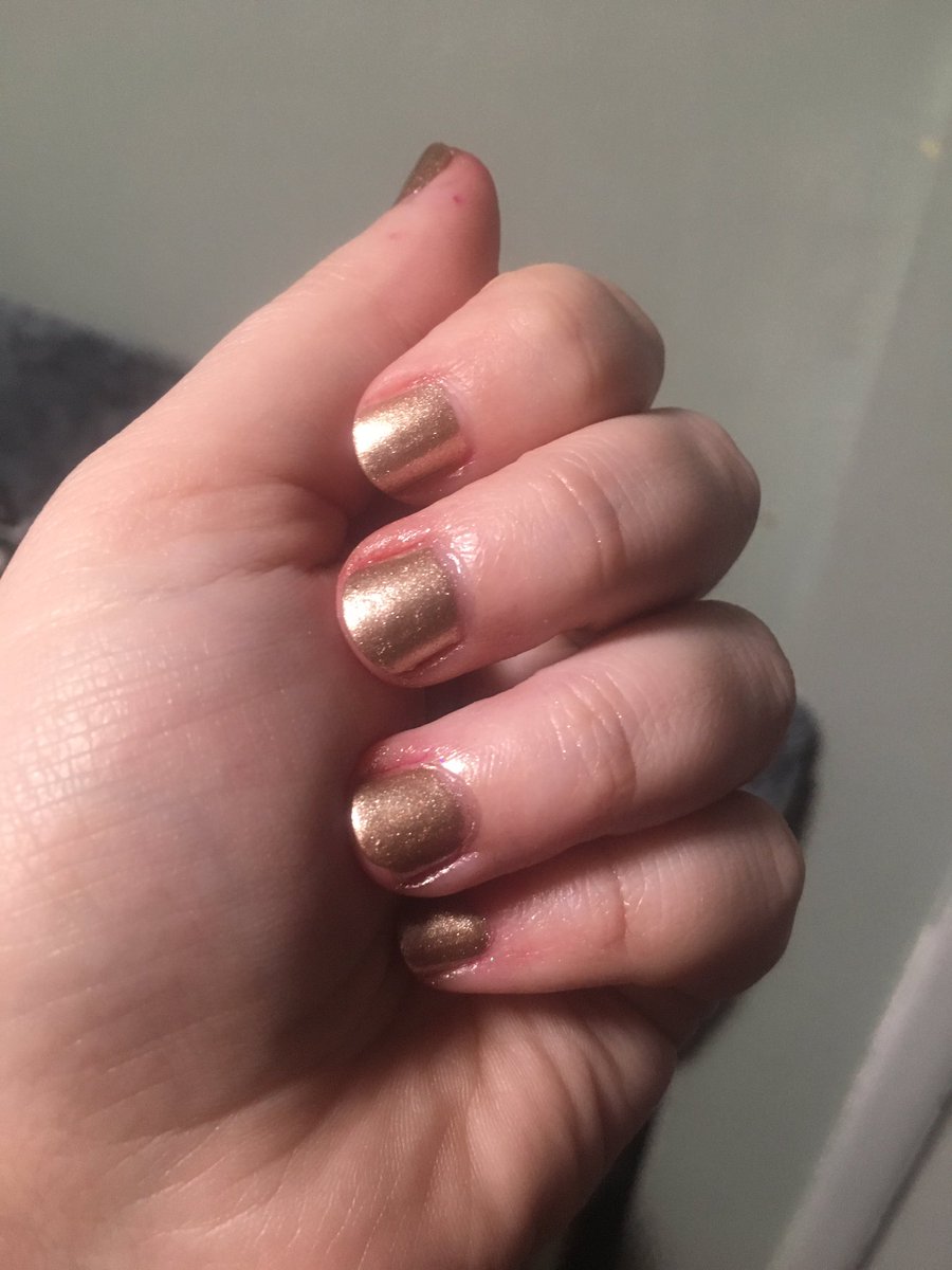 if you paint your nails with metallic shimmery colors it’s more difficult to tell it’s actually a terrible paint job (but you can still tell they’re stained pink from the color you took off before this one ¯\\_(ツ)_/¯)