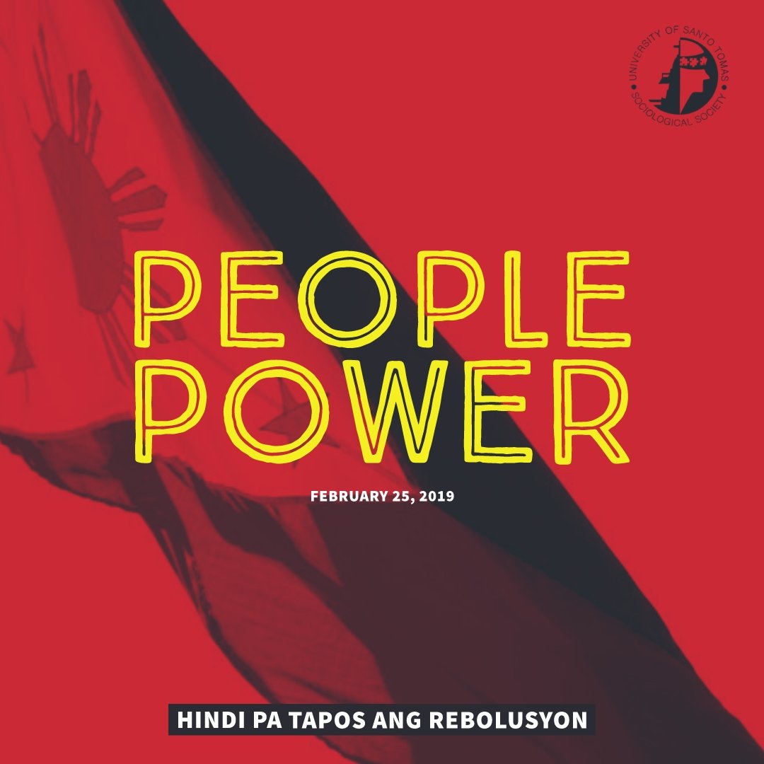 USTSOCIOSOC's tweet photo. Let us enliven the spirit of collective effervesence among the Filipino people. Relive the political and social consciousness that overthrew a system of squalor, corruption and tyranny. 

#RememberingEDSA
#TeoryaAtPraktika
#ReboluSOSYO
#PadayonSosyolohiya https://t.co/YyFefVlGQv