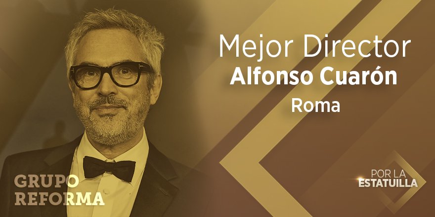Reforma's tweet photo. #LoÚltimo @alfonsocuaron ganó el segundo Óscar de su carrera en la categoría de Mejor Director, esta vez gracias a su trabajo en 'Roma'. https://t.co/0JGXzskXnb