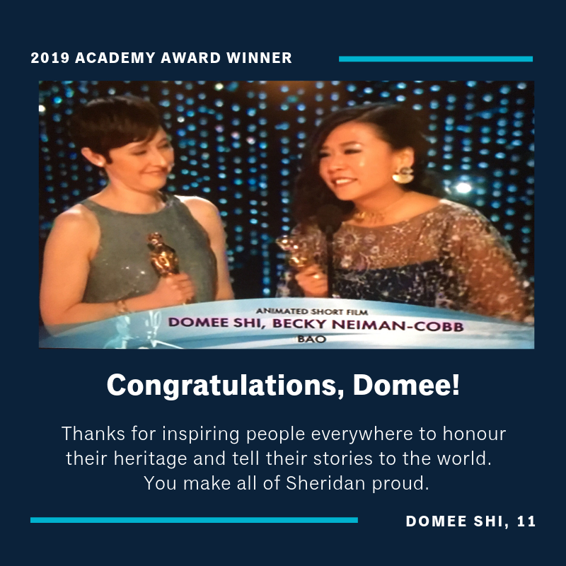 sheridancollege's tweet photo. Congratulations, Domee on your win tonight at @TheAcademy Awards! Thanks for inspiring people everywhere to honour their heritage and tell their stories to the world. You make all of Sheridan proud.

#SheridanOscars #SheridanAlumni #SheridanProud #Animation50 #SheridanAnimation https://t.co/nGKnpmsQBD