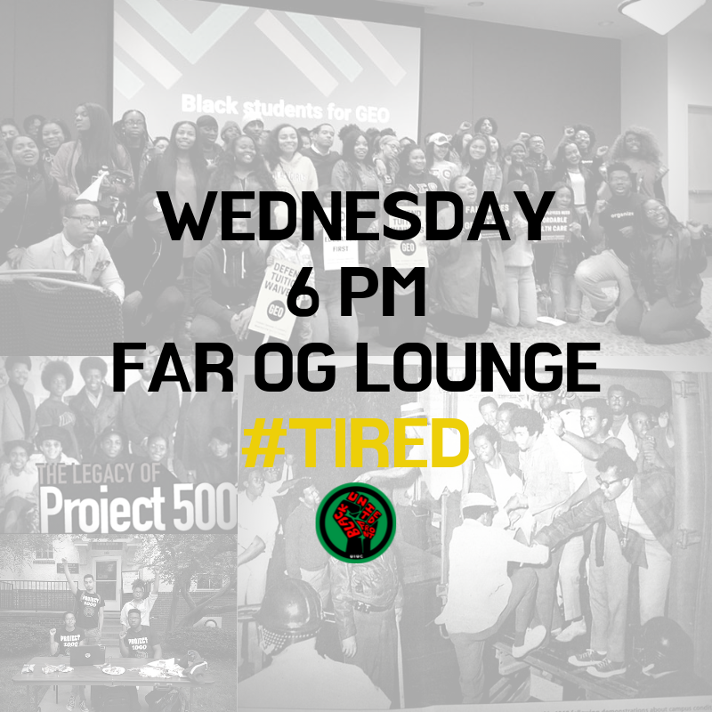 AllBlackUIUC's tweet photo. We're #Tired. Matter fact, we're tired of being tired. 
As students, We hold the power to affect change. Together, We can make UIUC a safe, inclusive, and affirming space for Ourselves and Black students to come. #BlackUIUC #UIUC22 #UIUC21 #UIUC20 #UIUC19 https://t.co/B3nzsbEwKx